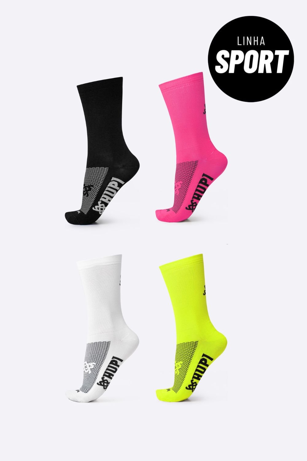 Kit 04 Pares Meia De Corrida HUPI Sport Lisas Coloridas