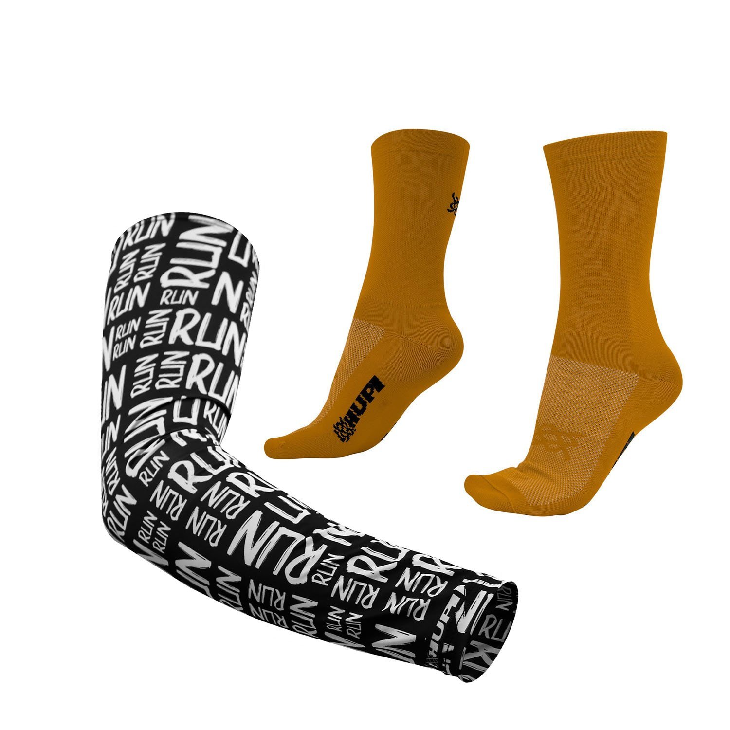 Kit Manguito HUPI Run Preto e Meia HUPI Lisa Dourado Kit Manguito HUPI Run Preto e Meia HUPI Lisa Dourado