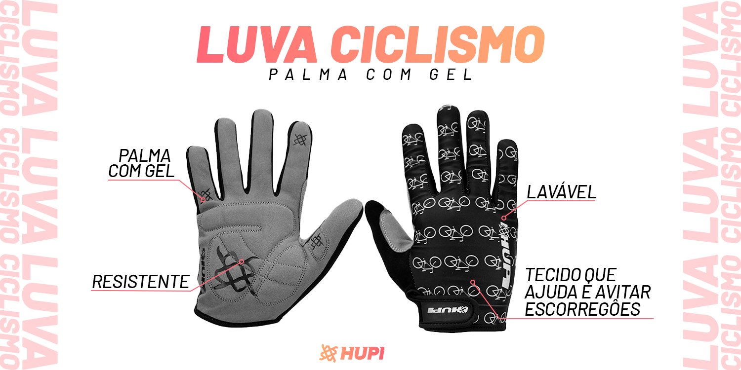 Luva Ciclismo HUPI Dedo Longo Love Bike Preto Luva Ciclismo HUPI Dedo Longo Love Bike Preto