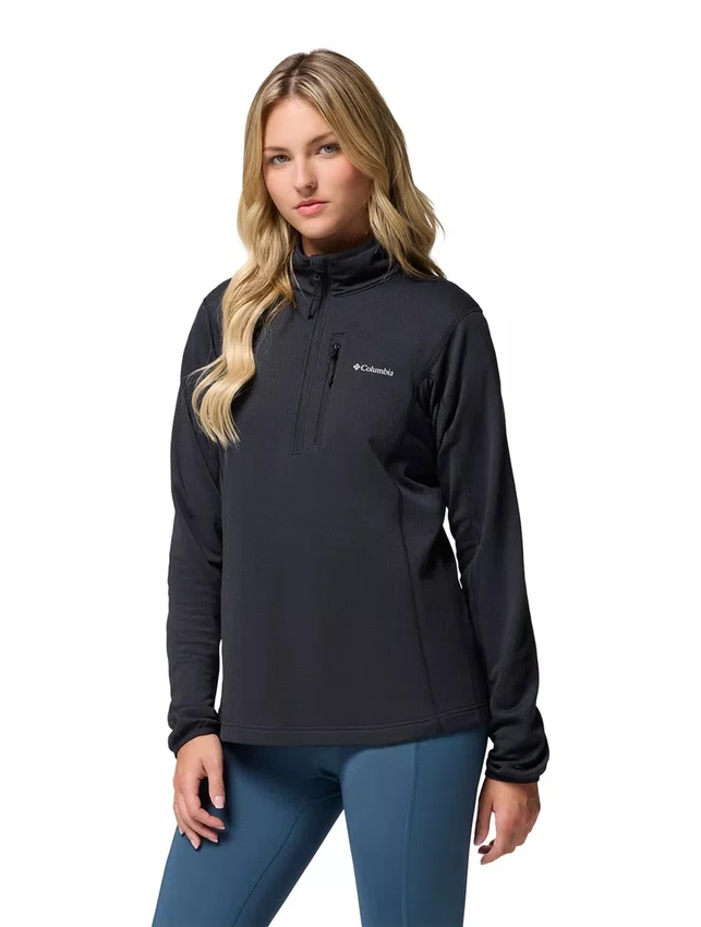 Blusa Fleece Columbia Feminina Essential Hike Grid Half Zip Preta