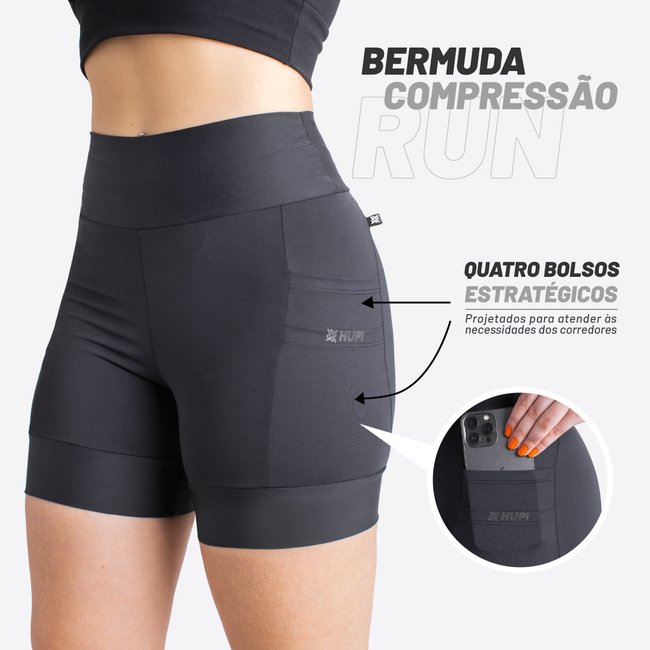 Bermuda Compressão Feminina HUPI Run Curta Canguru