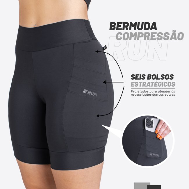 Bermuda Compressão Feminina HUPI Run Longa Canguru
