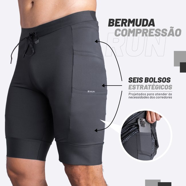 Bermuda Compressão Masculina HUPI Run Canguru