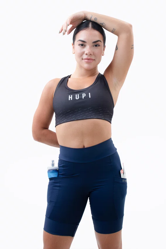 Bermuda de Compressão Feminina HUPI Run Longa Azul Marinho