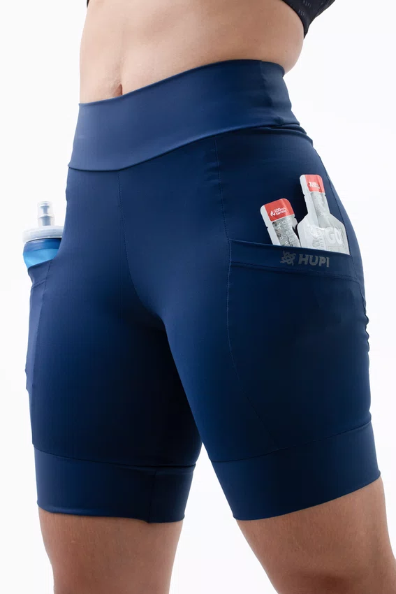 Bermuda de Compressão Feminina HUPI Run Longa Azul Marinho