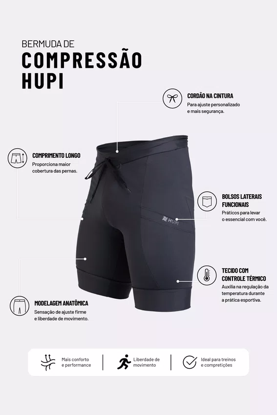 Bermuda de Compressão Longa Masculina HUPI para Corrida