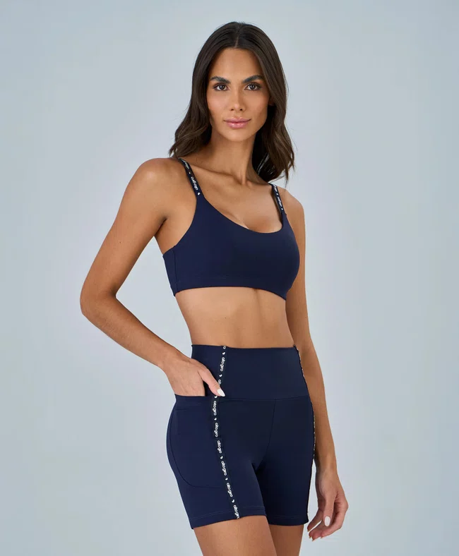 Bermuda Elástico Personalizado Alto Giro Feminina Azul