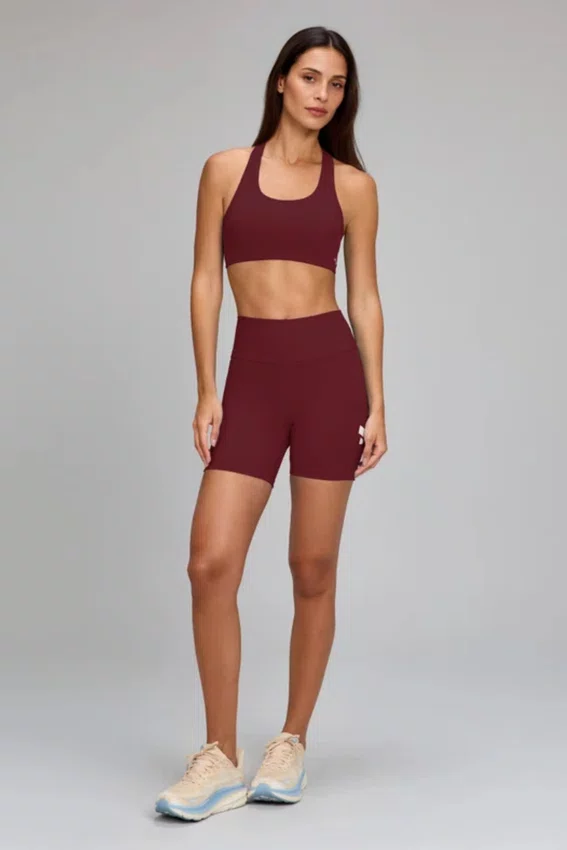 Bermuda Essentials Alto Giro Feminina Vermelho Marsala