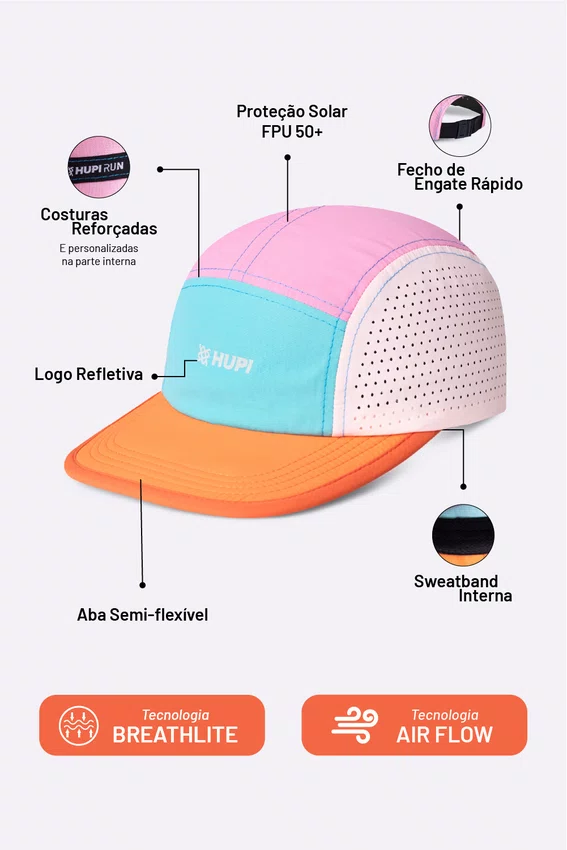 Boné HUPI Run Supreme Air Laranja e Rosa