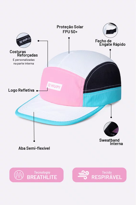 Boné HUPI Run Supreme Branco/Rosa