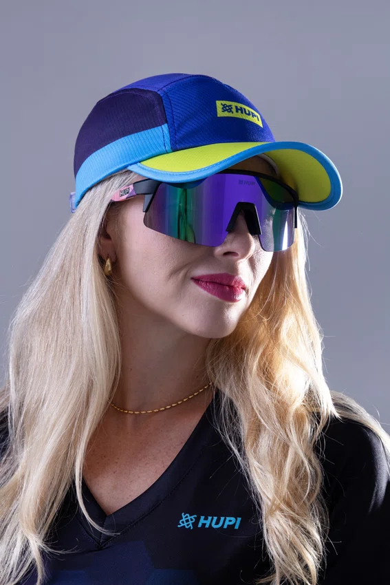 Boné para Corrida HUPI Run Fast Azul e Amarelo