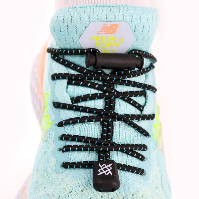 Cadarço Elástico HUPI LACES Preto Risca Azul