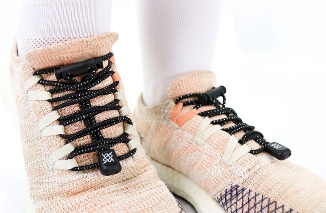 Cadarço Elástico HUPI LACES Preto Risca Prata