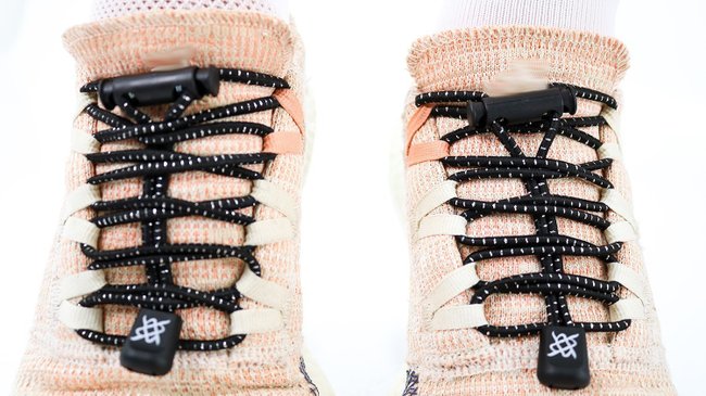 Cadarço Elástico HUPI LACES Preto Risca Prata