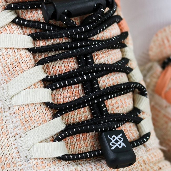 Cadarço Elástico HUPI LACES Preto Risca Prata