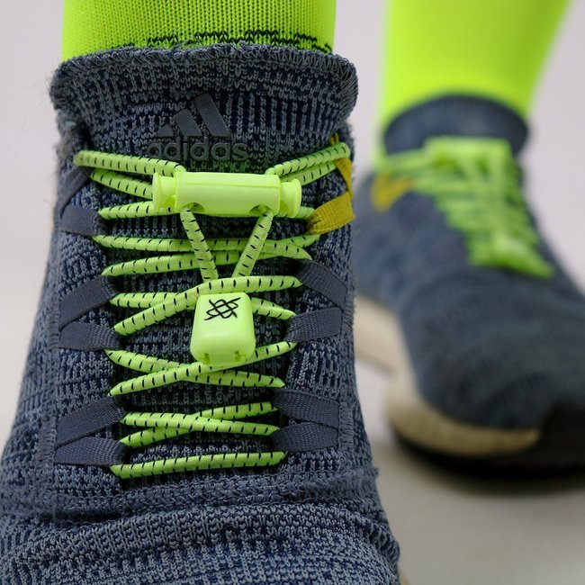 Cadarço Elástico Hupi Laces Verde Neon Risca Preta