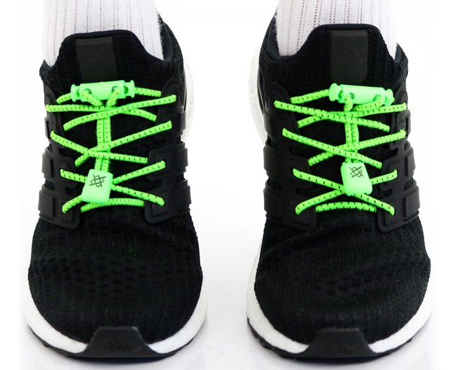 Cadarço Elástico Hupi Laces Verde Neon Risca Preta
