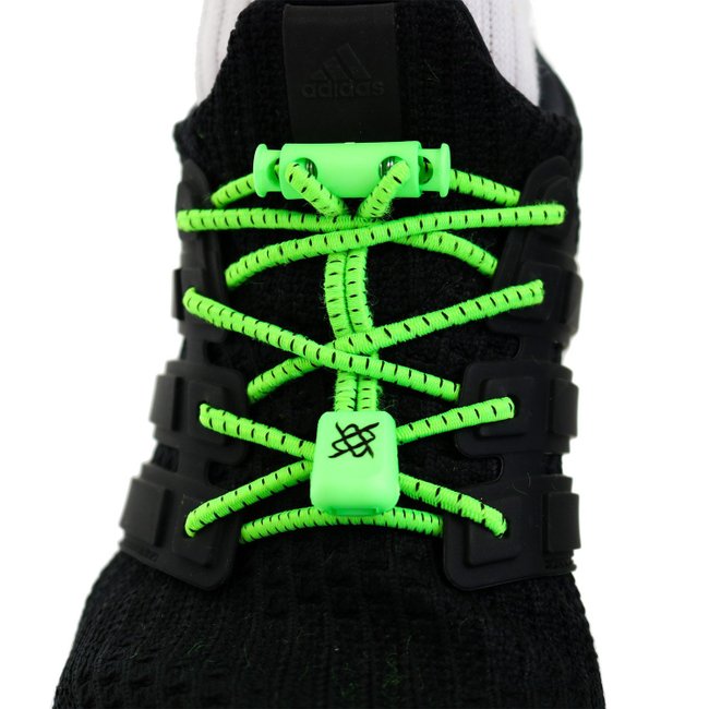 Cadarço Elástico Hupi Laces Verde Neon Risca Preta