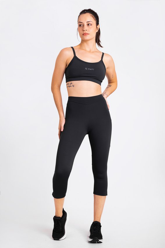 Calça Legging para corrida HUPI Bella Curta Feminina Preto