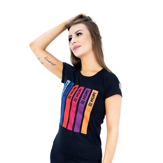Camiseta Casual HUPI Pellt Feminina Babylook Preto