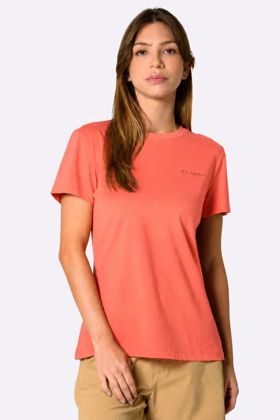 Camiseta Feminina Columbia Básica Bordado Salmão