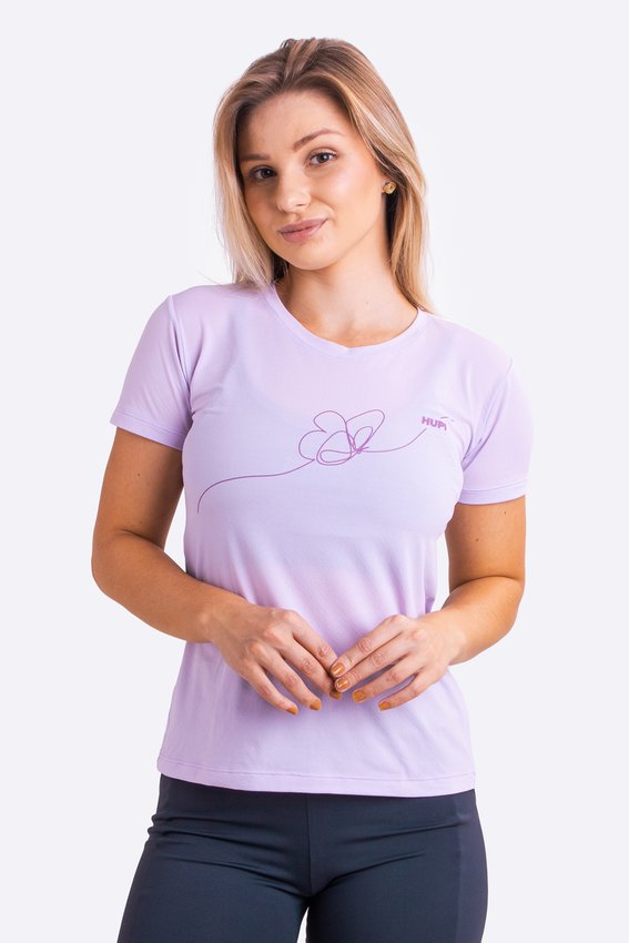 Camiseta HUPI Butterfly Babylook Feminina Manga Curta Roxo Claro