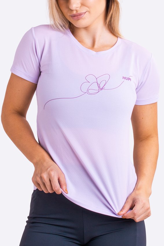 Camiseta HUPI Butterfly Babylook Feminina Manga Curta Roxo Claro