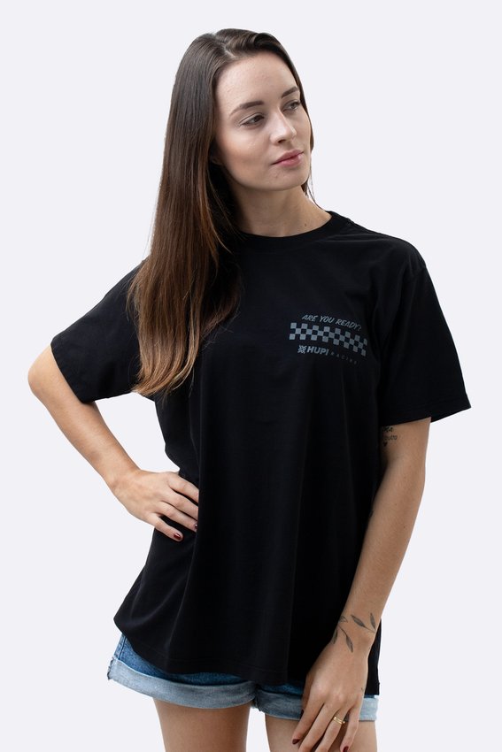 Camiseta HUPI Casual Preta Let's Go Racing