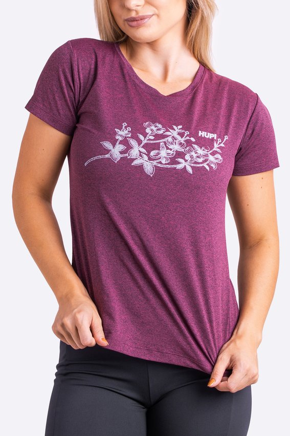 Camiseta HUPI Lirio Babylook Feminina Manga Curta Bordo Mescla