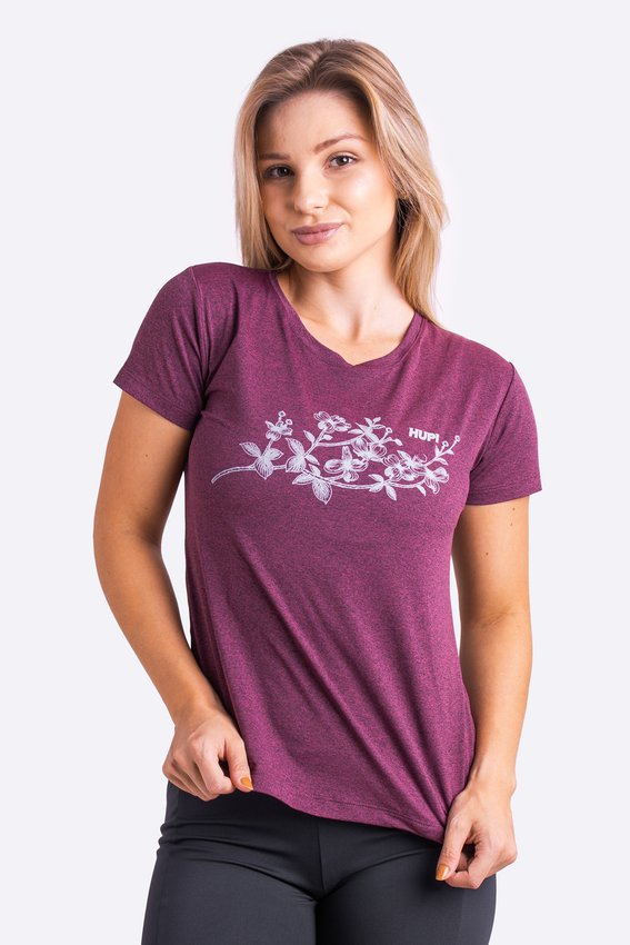 Camiseta HUPI Lirio Babylook Feminina Manga Curta Bordo Mescla