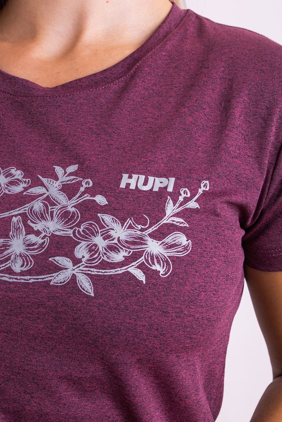 Camiseta HUPI Lirio Babylook Feminina Manga Curta Bordo Mescla