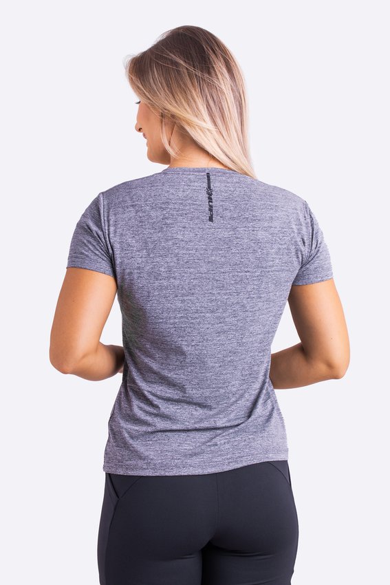 Camiseta HUPI Miragem Babylook Feminina Manga Curta Cinza Mescla
