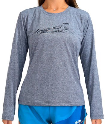 Camiseta HUPI Miragem Babylook Feminina Manga Longa Cinza Mescla