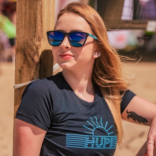 Camiseta HUPI Sunrise Babylook Feminina Manga Curta Preta