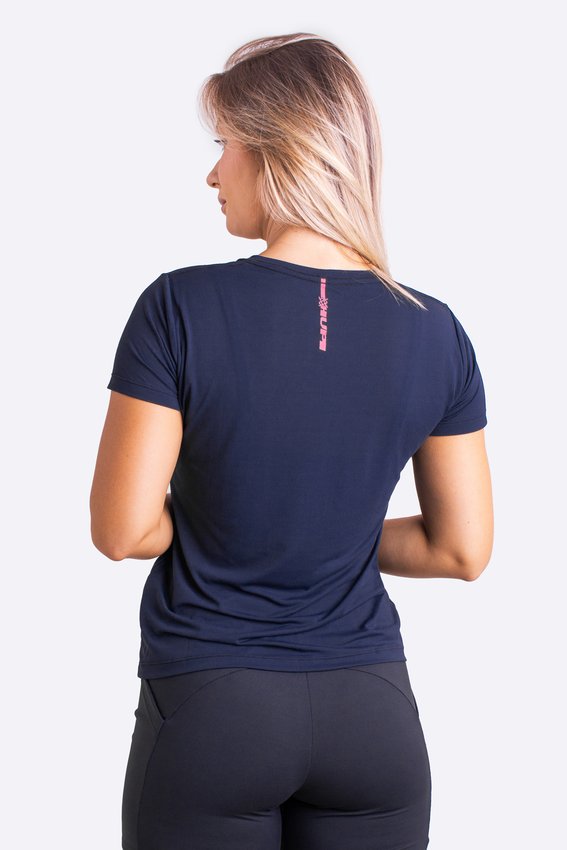Camiseta HUPI Tecno Babylook Feminina Manga Curta Azul Escuro
