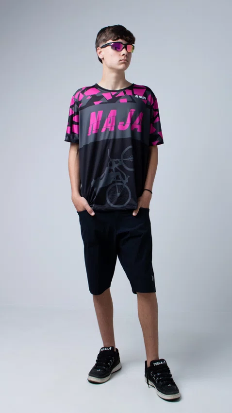 Camiseta Masculina HUPI Bike Naja Preto/ Pink