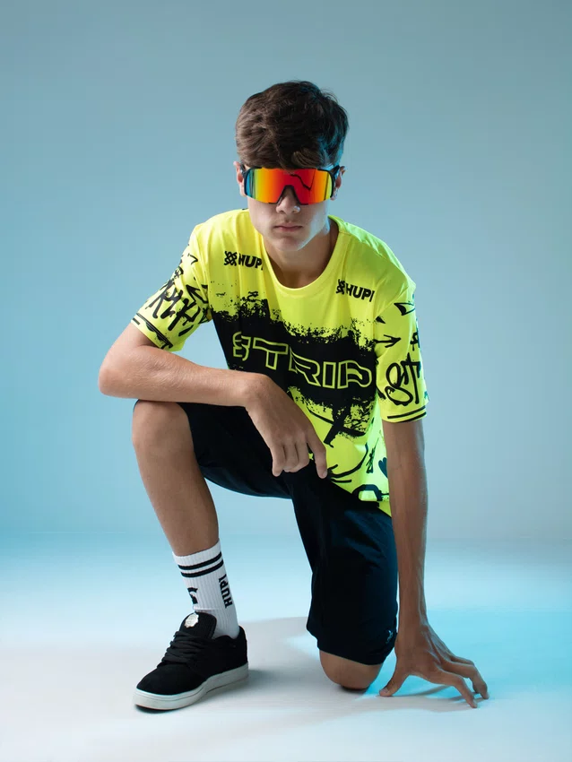 Camiseta Masculina HUPI Bike STRIP Amarelo e Preto