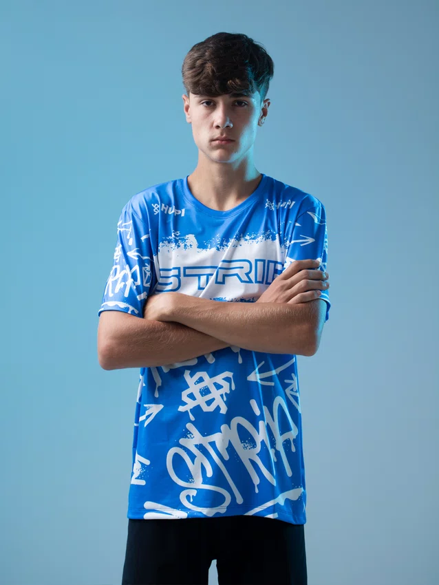 Camiseta Masculina HUPI Bike STRIP Azul e Branco