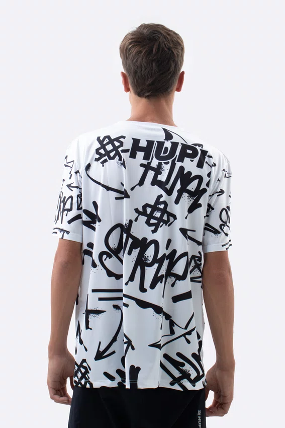 Camiseta Masculina HUPI Bike STRIP Branco e Preto