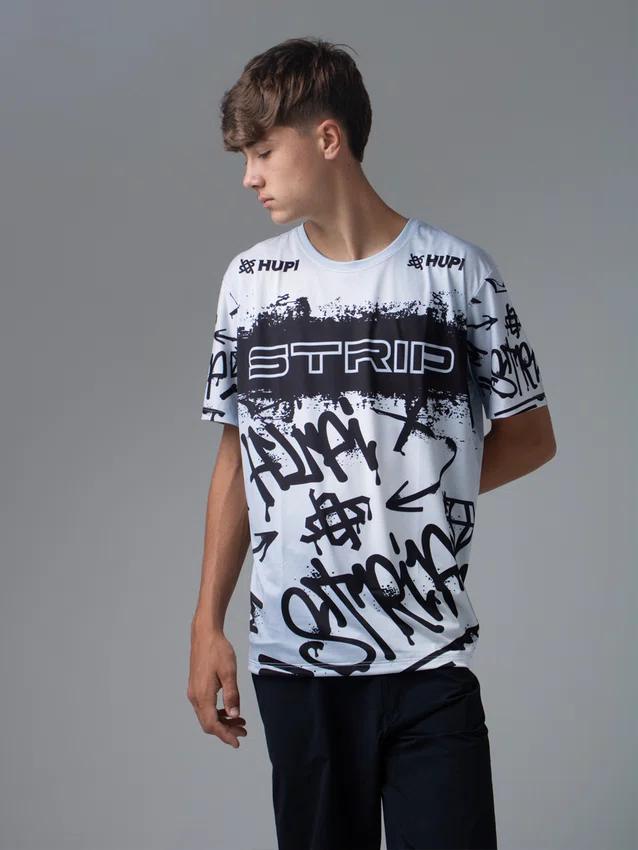 Camiseta Masculina HUPI Bike STRIP Cinza e Branco