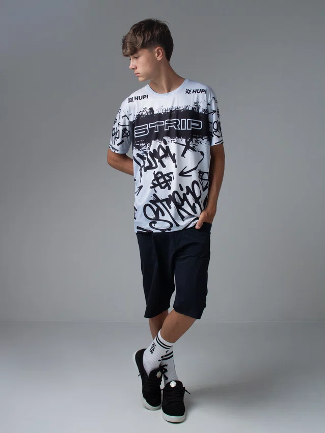 Camiseta Masculina HUPI Bike STRIP Cinza e Branco