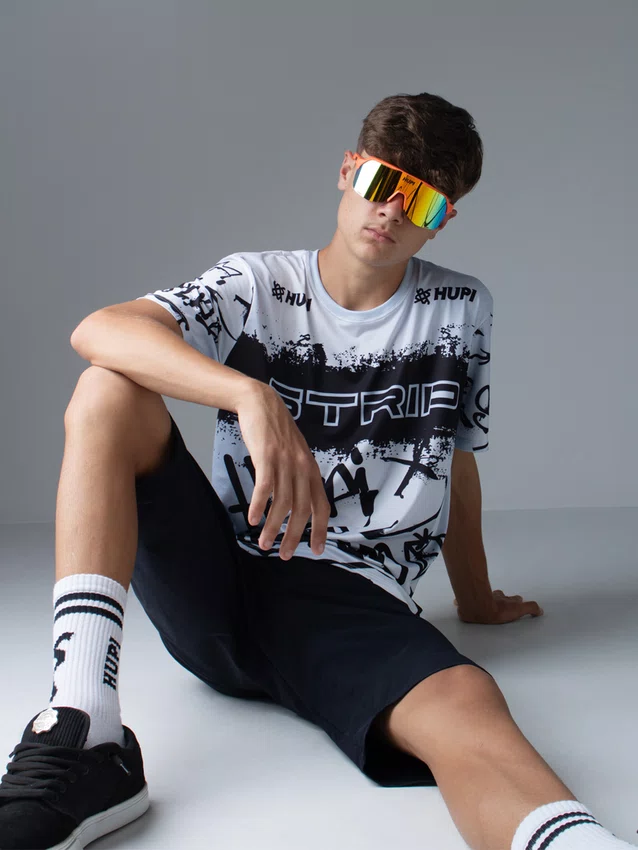 Camiseta Masculina HUPI Bike STRIP Cinza e Preto