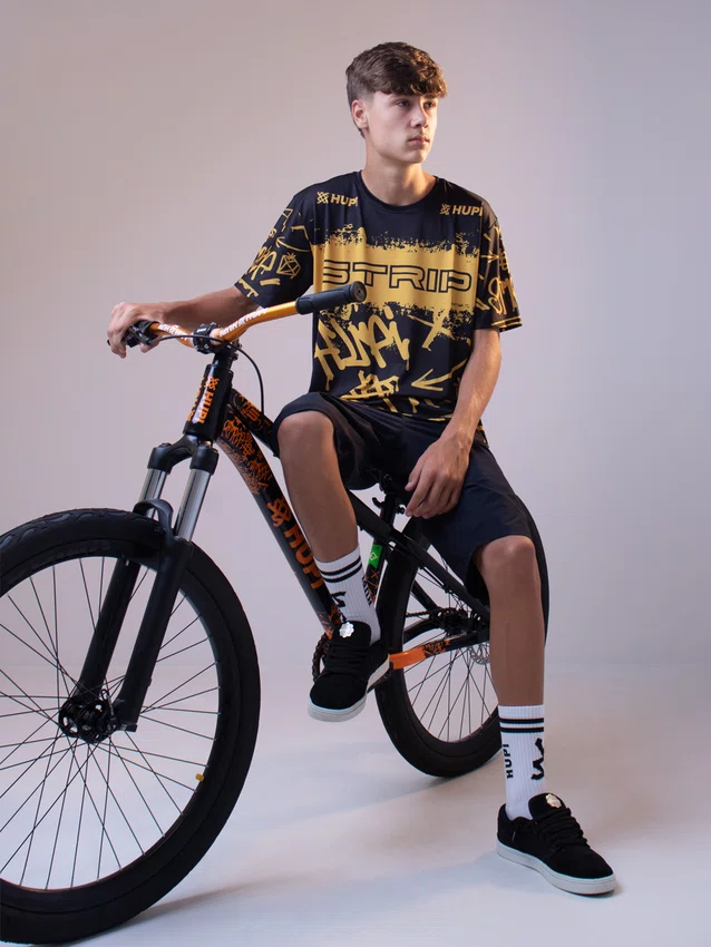 Camiseta Masculina HUPI Bike STRIP Preto e Amarelo