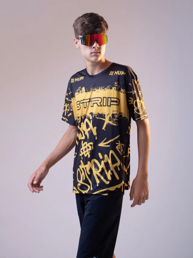 Camiseta Masculina HUPI Bike STRIP Preto e Amarelo