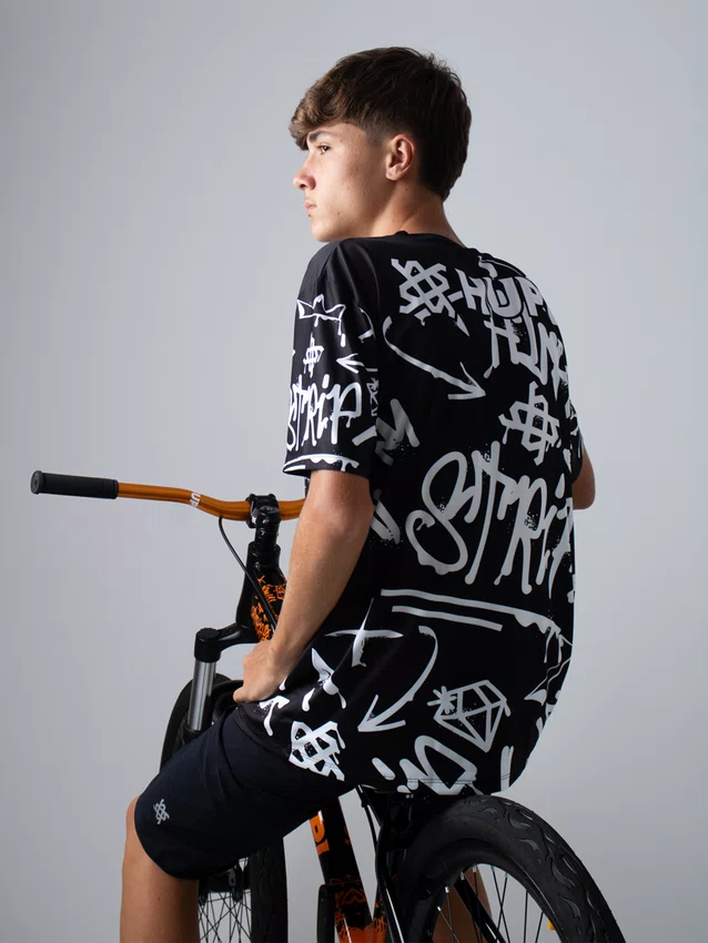 Camiseta Masculina HUPI Bike STRIP Preto e Branco