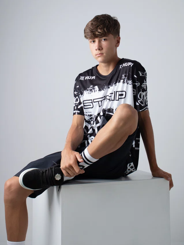 Camiseta Masculina HUPI Bike STRIP Preto e Branco