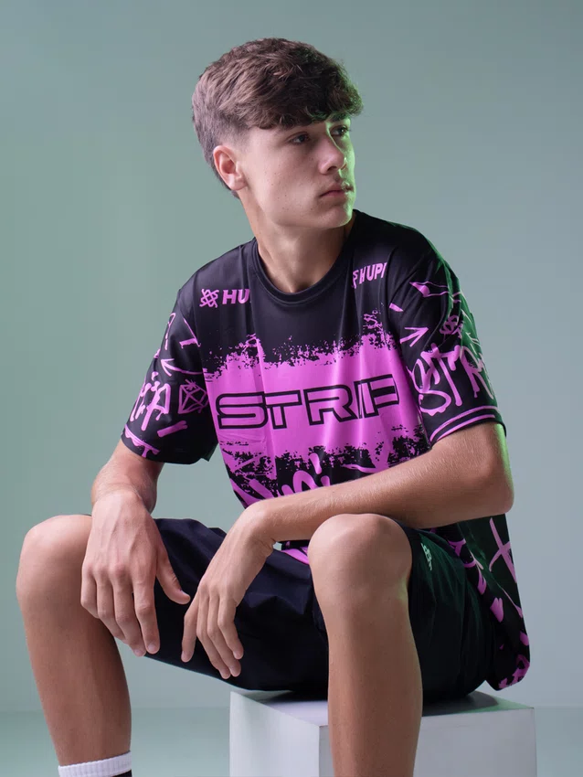 Camiseta Masculina HUPI Bike STRIP Preto e Pink