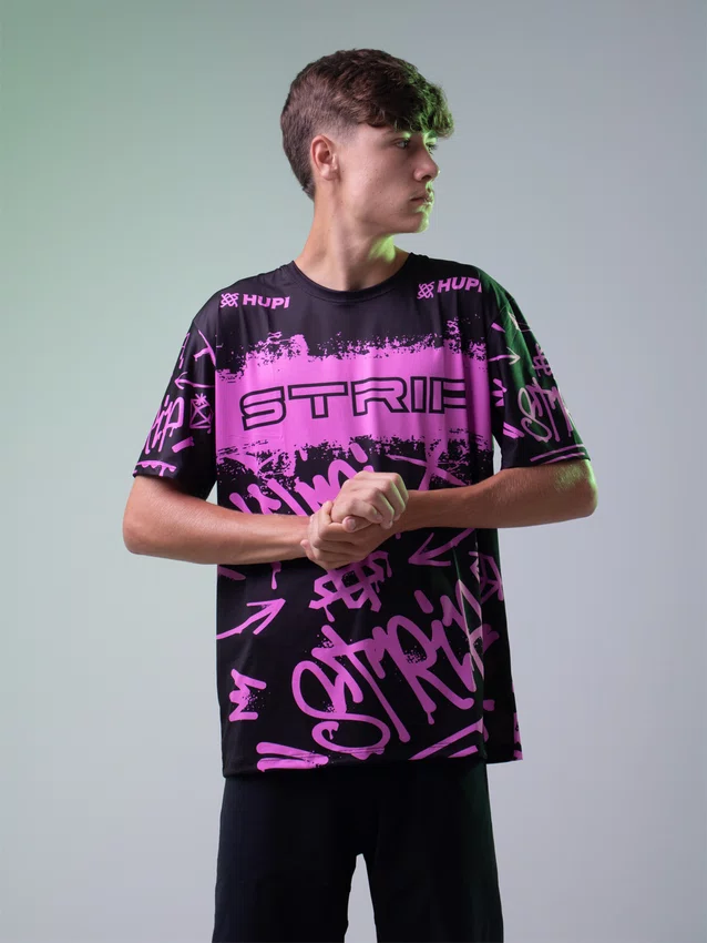 Camiseta Masculina HUPI Bike STRIP Preto e Pink