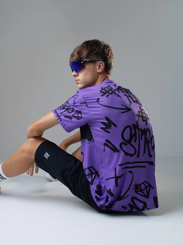 Camiseta Masculina HUPI Bike STRIP Roxo e Preto