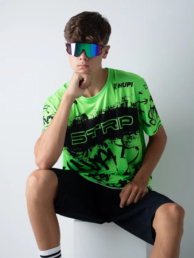 Camiseta Masculina HUPI Bike STRIP Verde e Preto